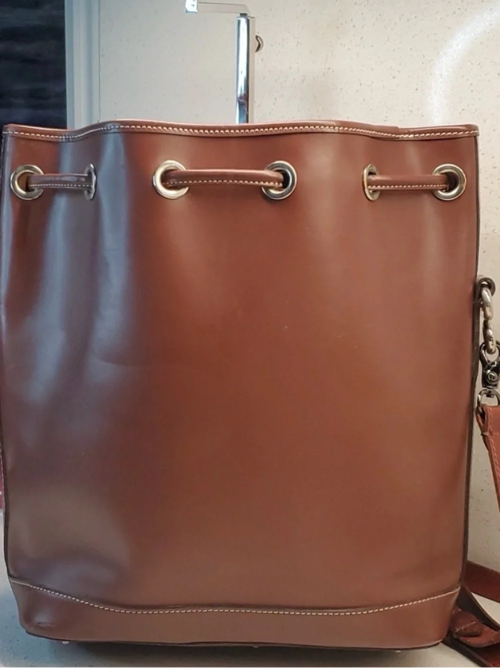 Dooney & Bourke Vintage Brown Smooth Wexford Leather Bucket Bag, Made in USA